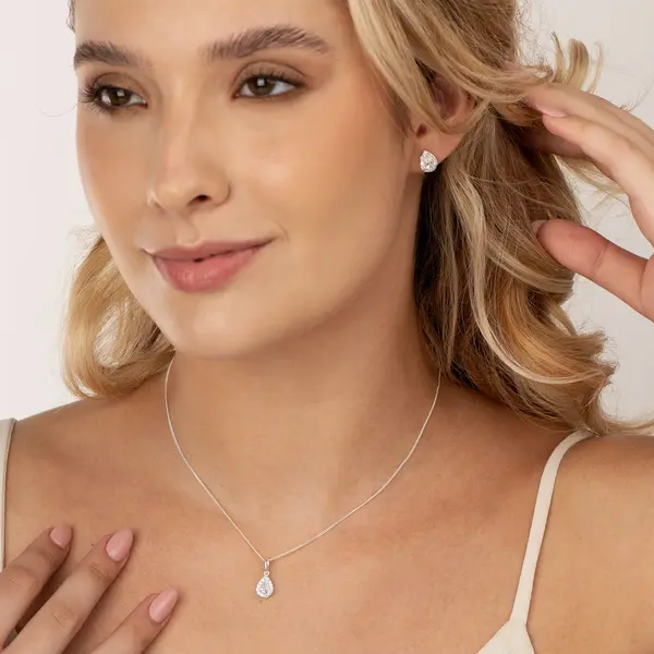 Conjunto Prata Gota Com Zircônias