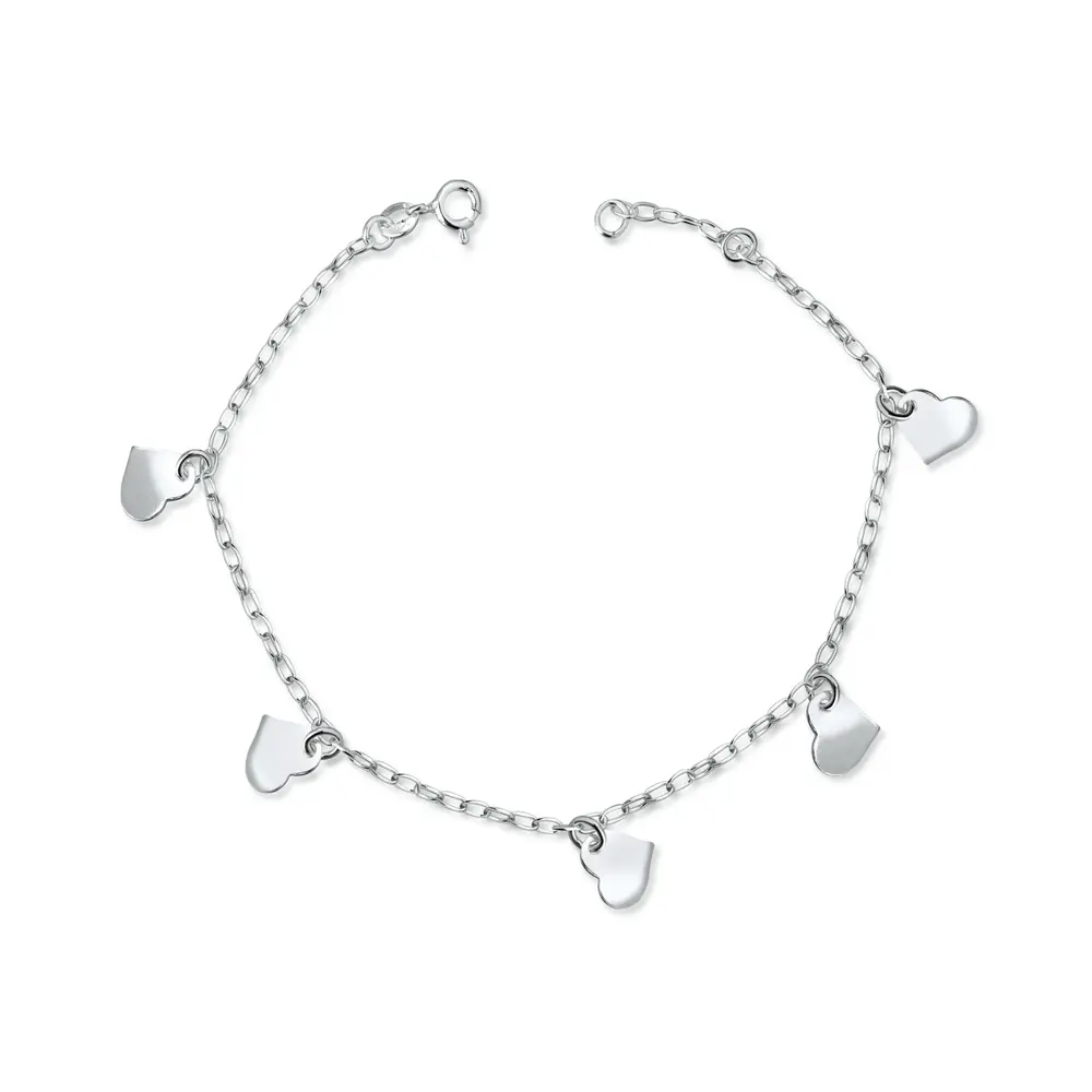 Pulseira Prata Coração Chapinhas Lisos