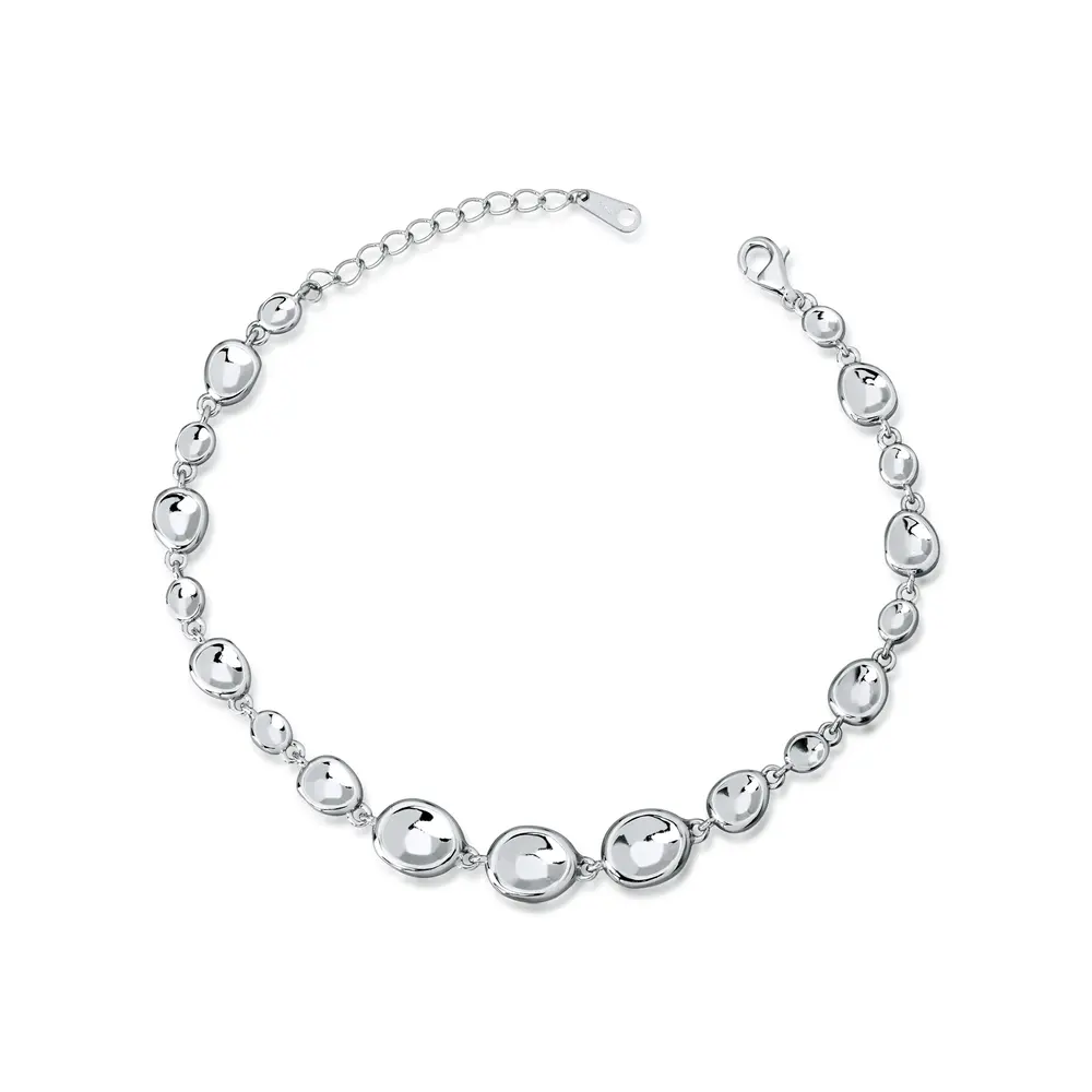 Pulseira Prata Rodinada Pingentes Lisos Oval