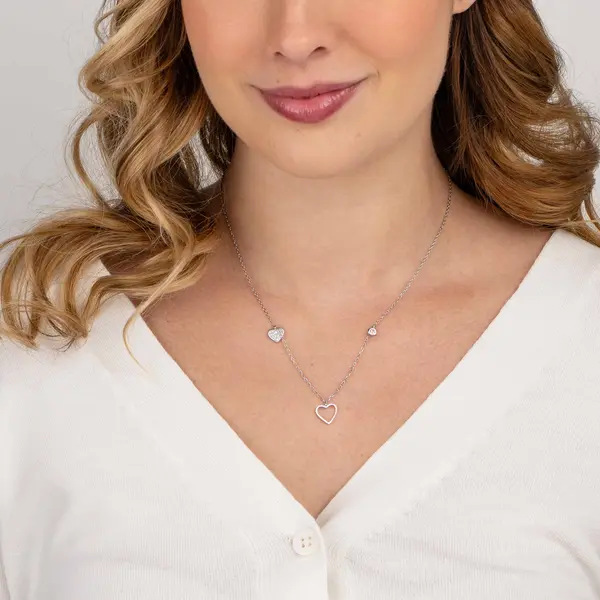 Gargantilha Prata Rodinada Corações E Zircônia