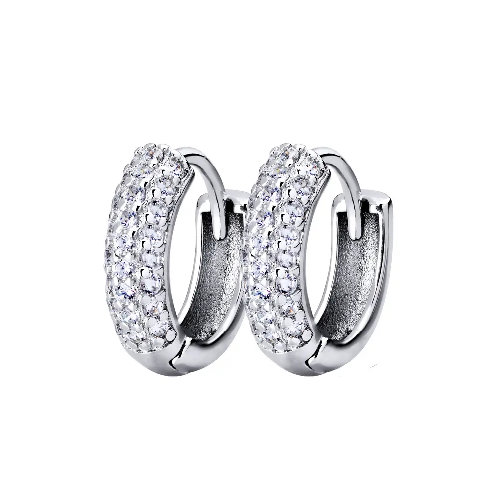 Brinco Prata Rodinado Argola Click Com Zircônias