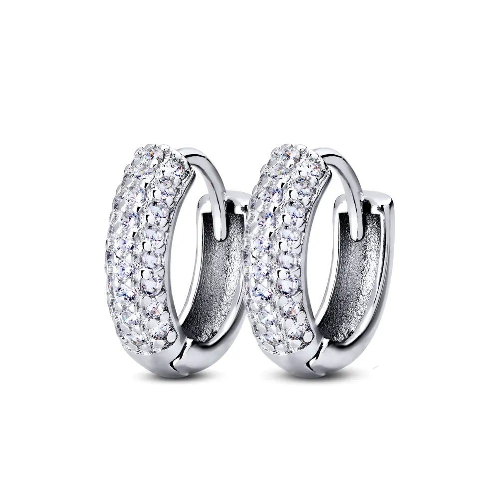 Brinco Prata Rodinado Argola Click Com Zircônias