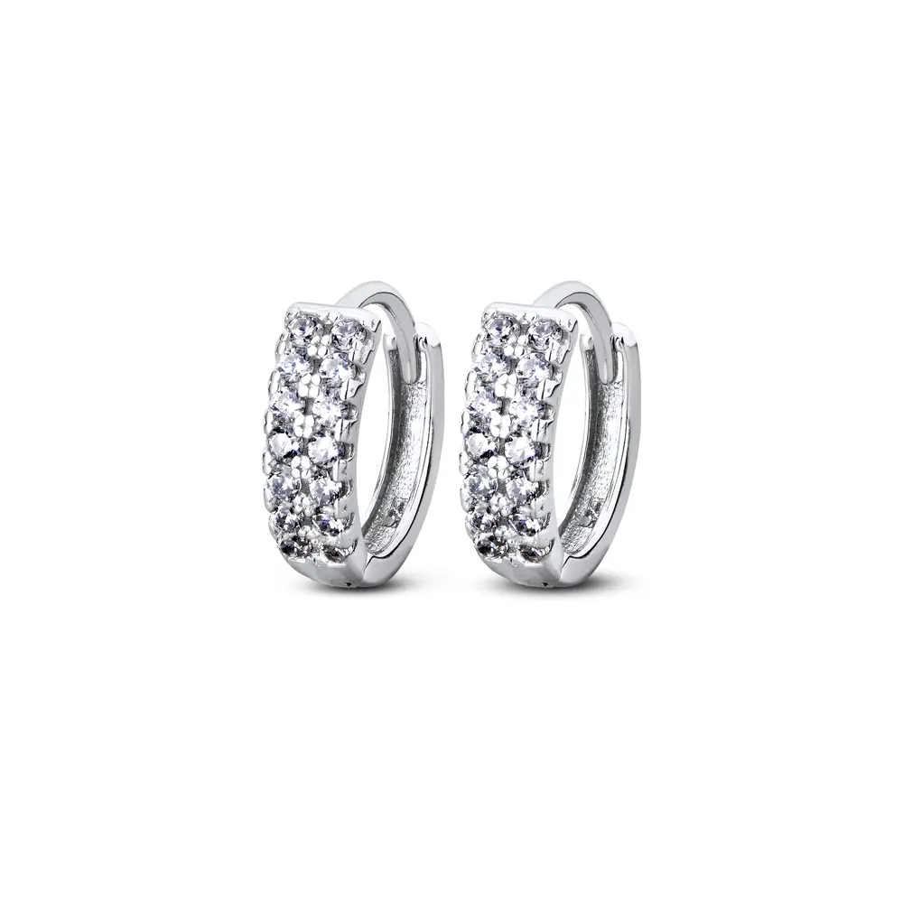 Brinco Prata Rodinado Argola Click Com Zircônias