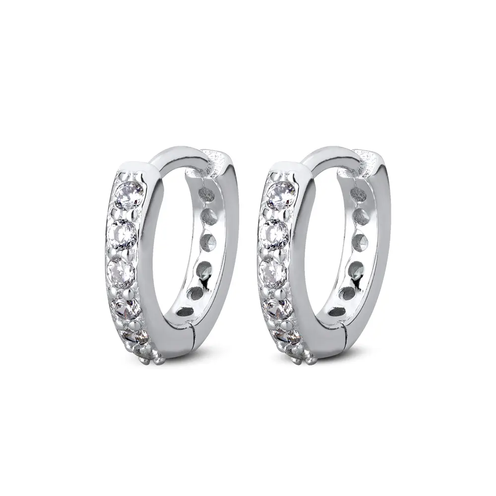 Brinco Prata Rodinado Argola Click Com Zircônias
