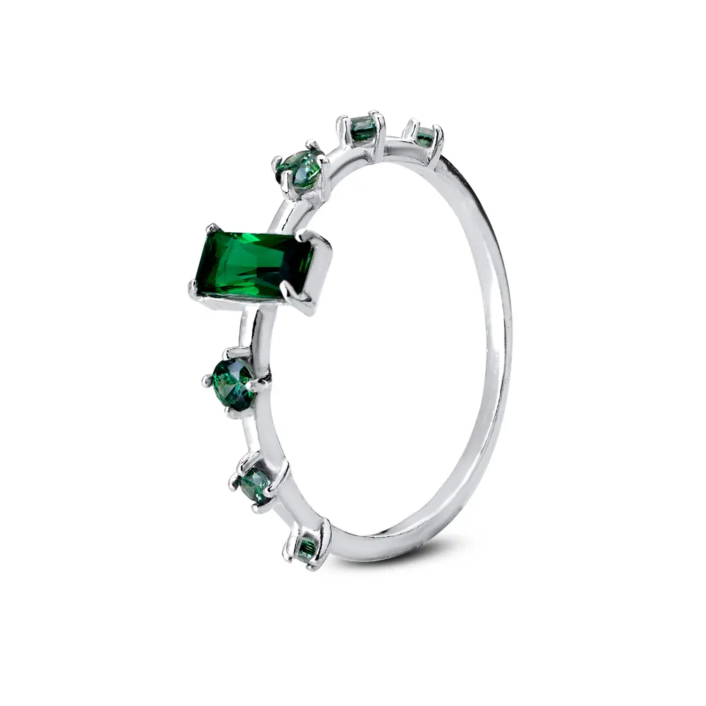 Anel Prata Pedras Verdes