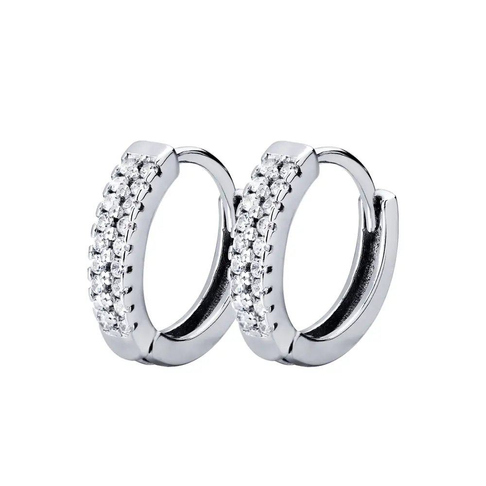 Brinco Prata Rodinado Argola Click Com Zircônias