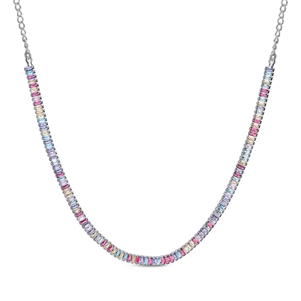 Choker Prata Leve Riviera Zircônias Coloridas Quadradas