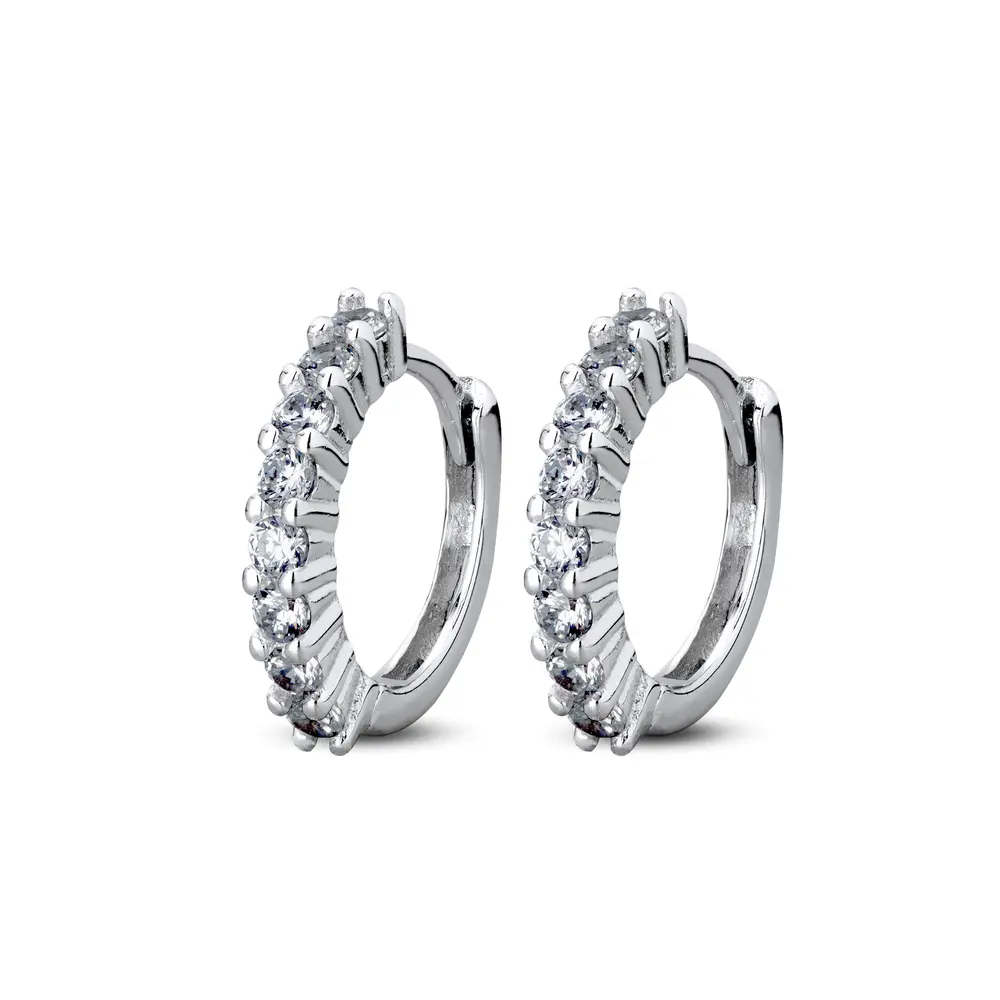 Brinco Prata Rodinado Argola Click Com Zircônias