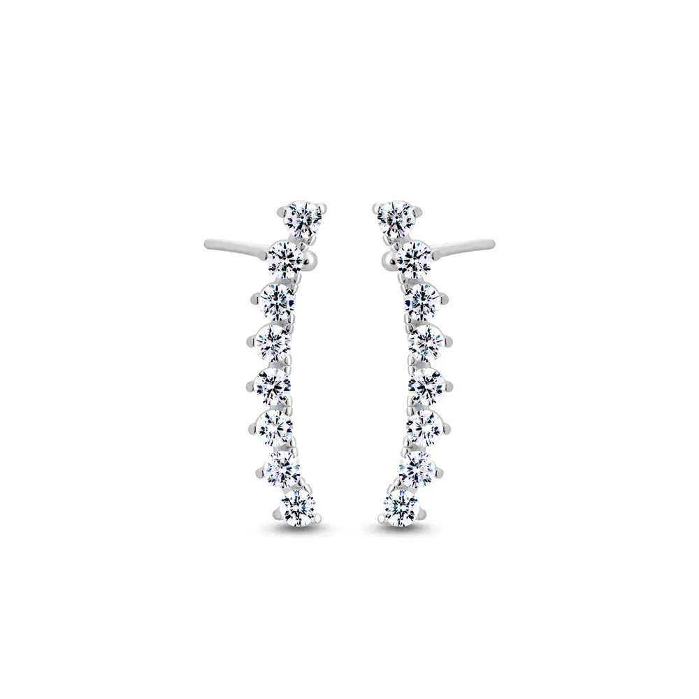 Brinco Prata Ear Cuf Zircônias