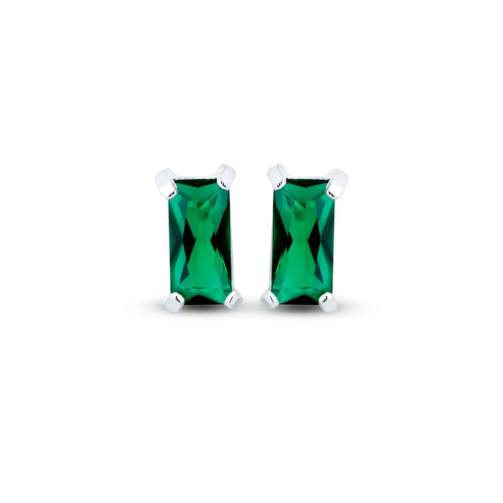 Brinco Prata Zircônia Verde Retângular