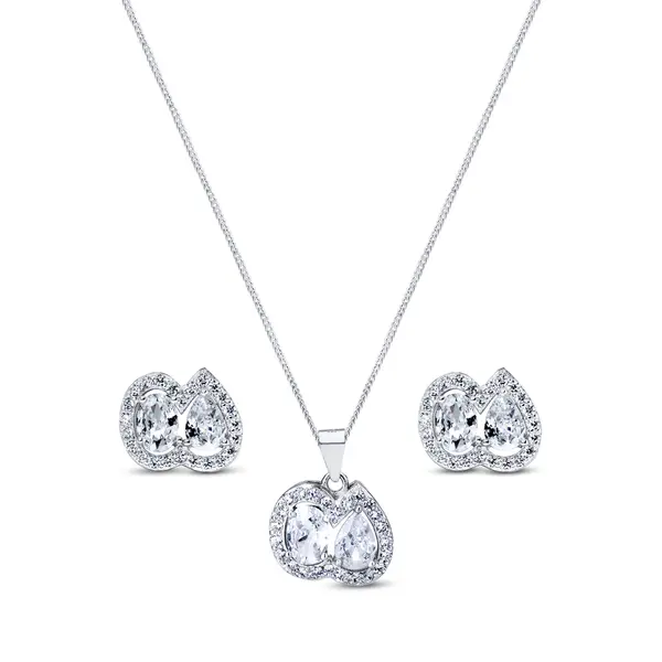 Conjunto Prata Rodinado Duas Gotas Com Zircônias