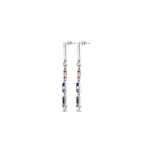 Brinco Prata Rodinado Zircônias Coloridas Penduradas