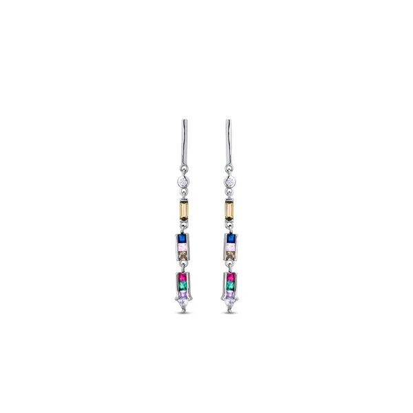 Brinco Prata Rodinado Zircônias Coloridas Penduradas