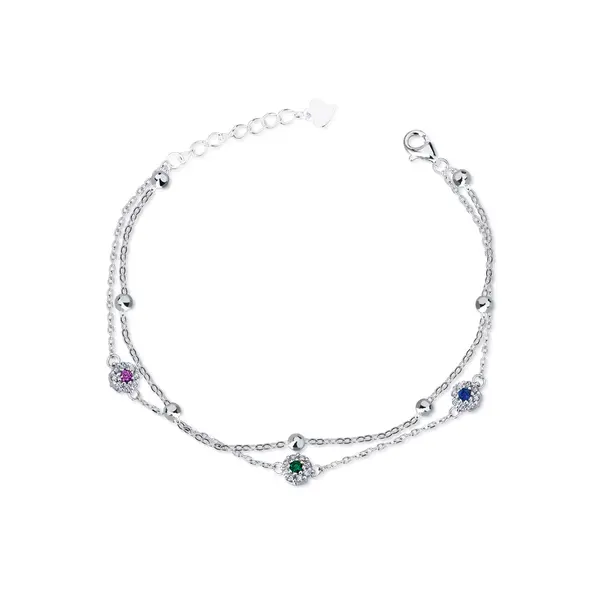 Pulseira Prata Rodinada Com Zirconias Coloridas