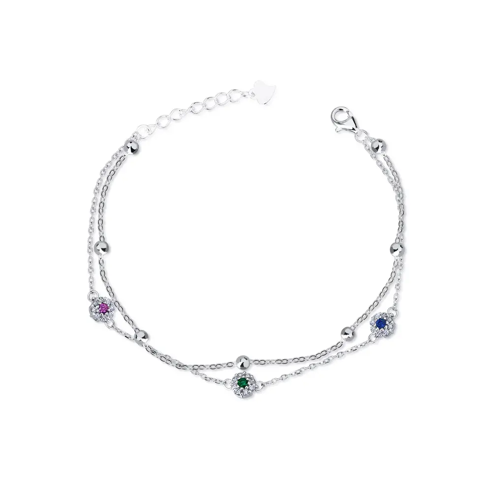 Pulseira Prata Rodinada Com Zirconias Coloridas