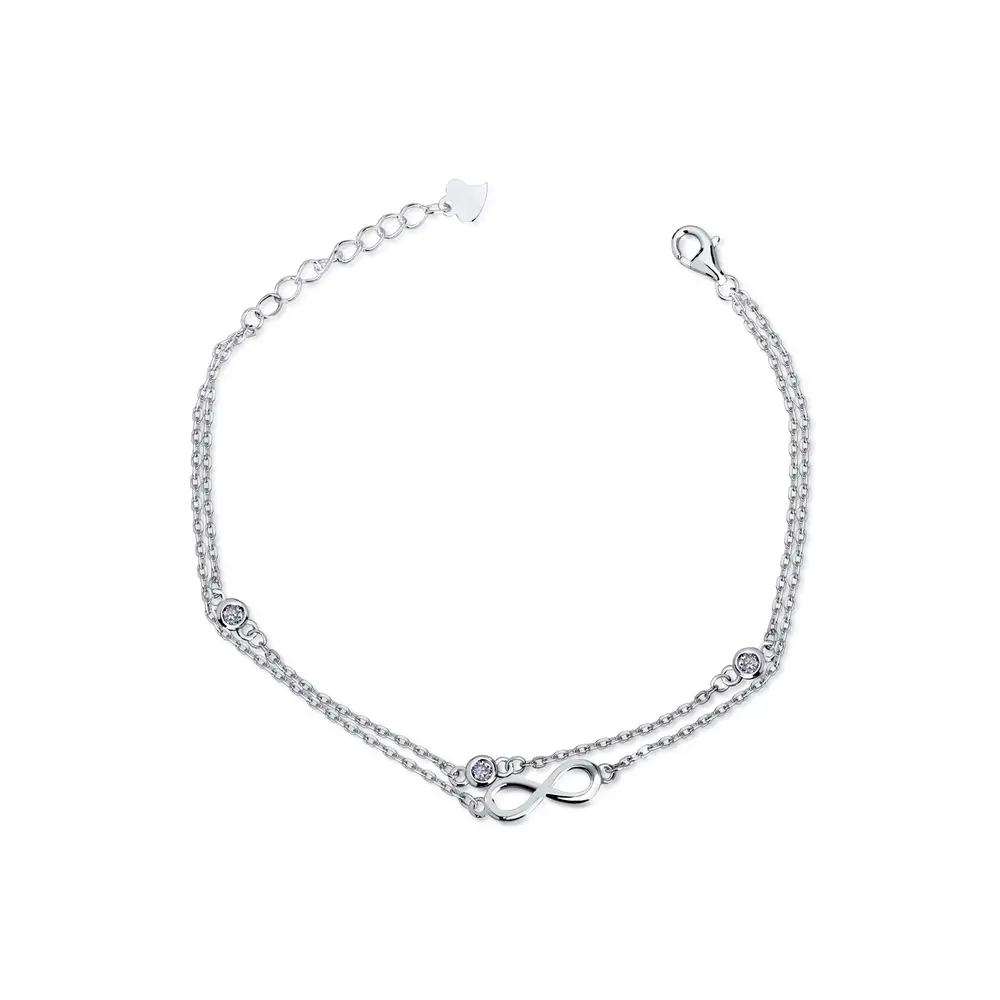 Pulseira Prata Rodinada Dupla Com Infinito E Zirconias