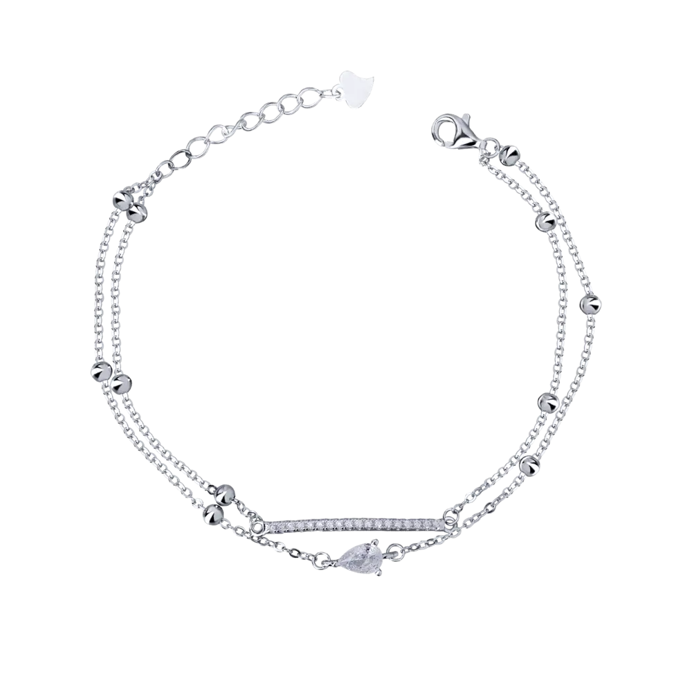 Pulseira Prata Rodinada Dupla Com Zircônias