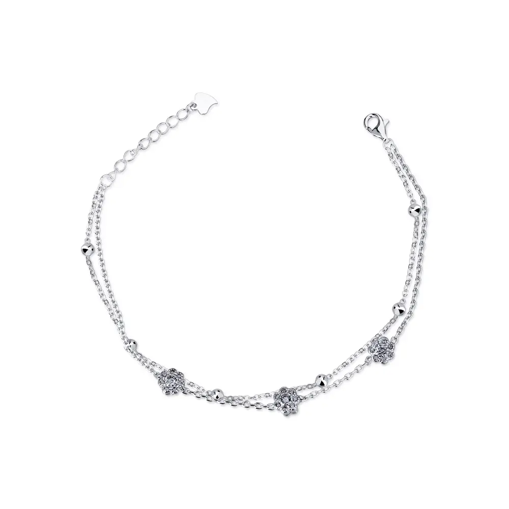 Pulseira Prata Rodinada Dupla Com Zircônias