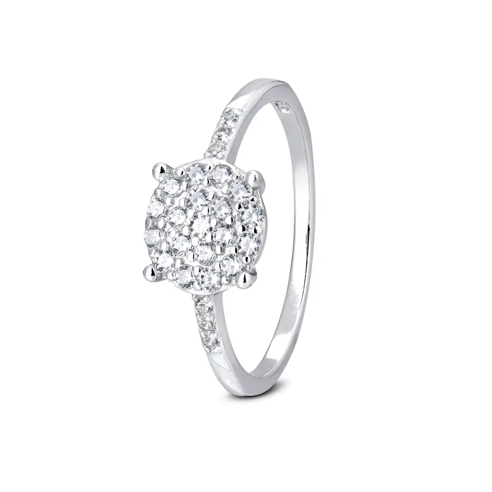 Anel Prata Rodinado Redondo Cravejado Com Zircônias