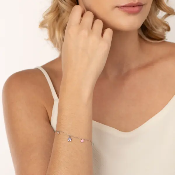 Pulseira Prata Rodinada Pingentes Variados Coloridos