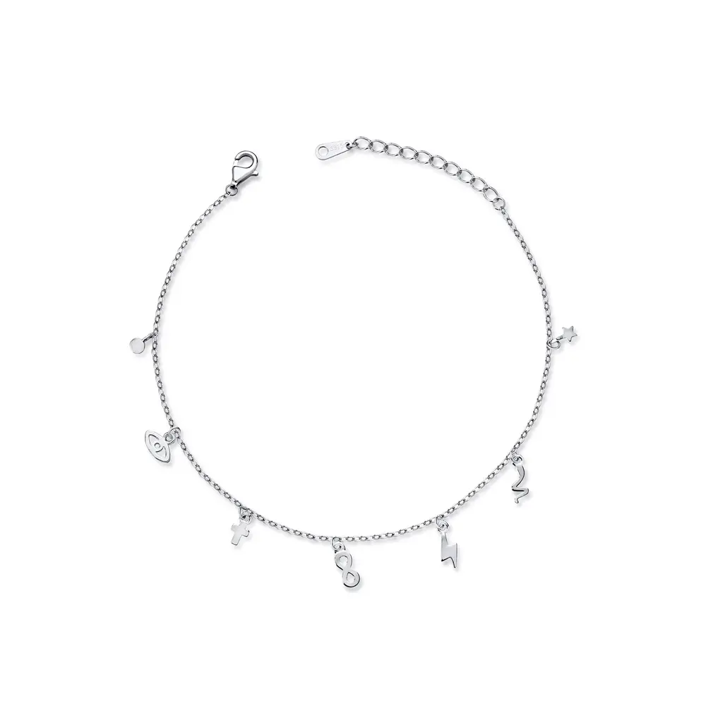 Pulseira Prata Rodinada Pingentes Variados