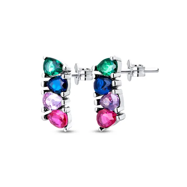 Brinco Prata Rodinado Com Zircônias Coloridas