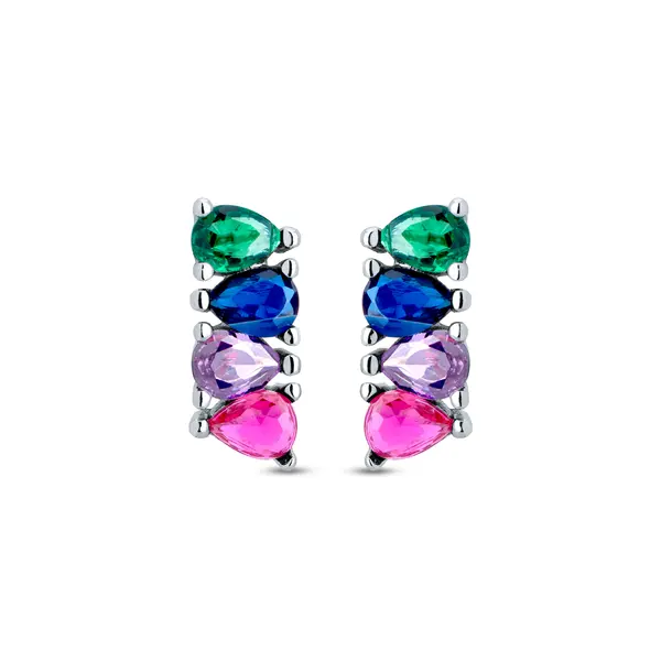 Brinco Prata Rodinado Com Zircônias Coloridas
