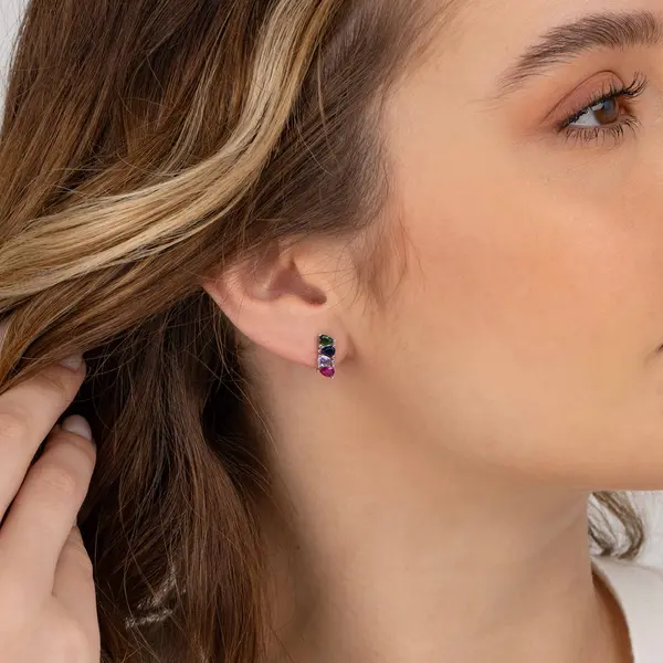 Brinco Prata Rodinado Com Zircônias Coloridas