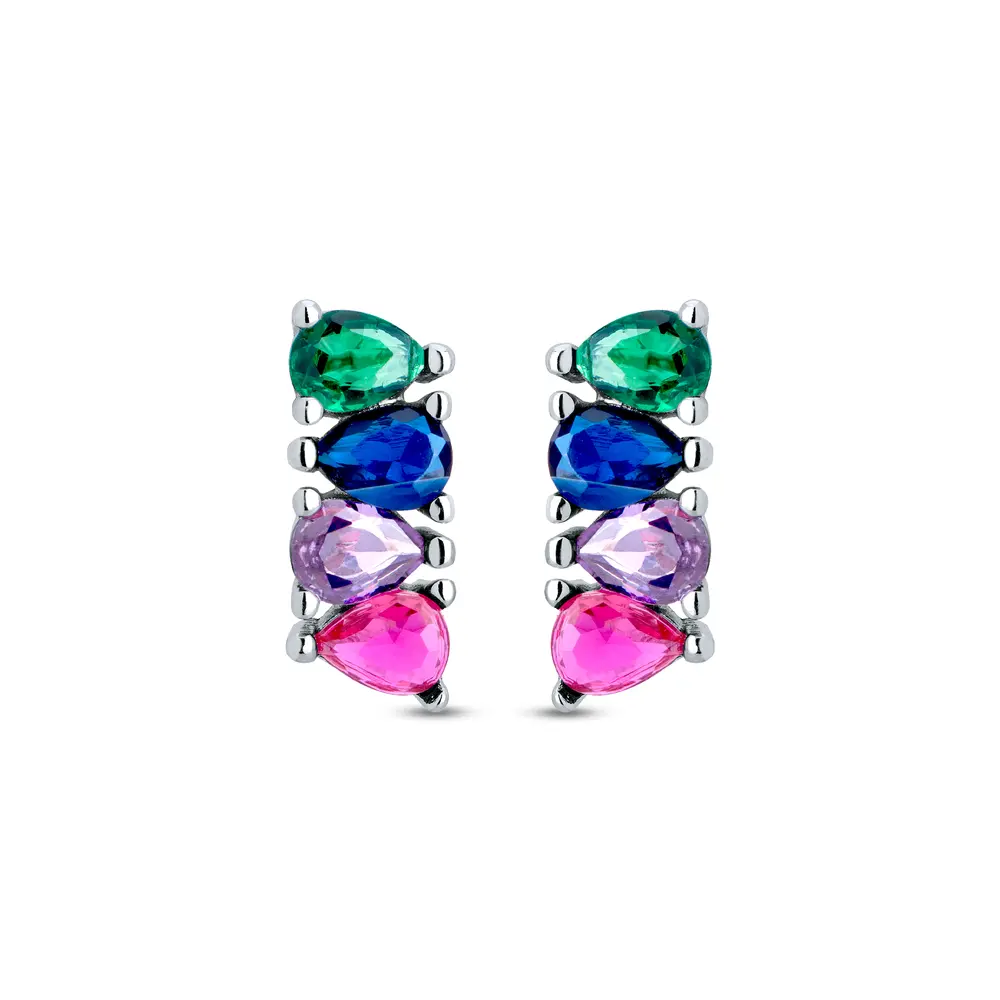 Brinco Prata Rodinado Com Zircônias Coloridas