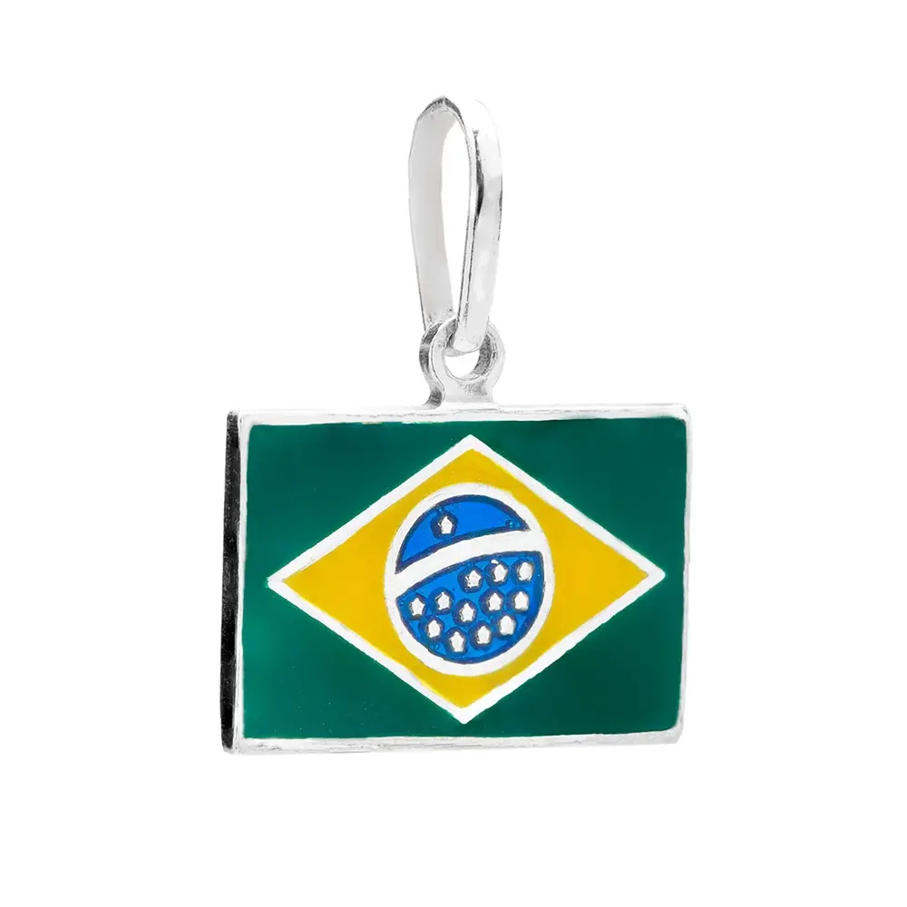 Pingente Prata Bandeira Do Brasil Esmaltado