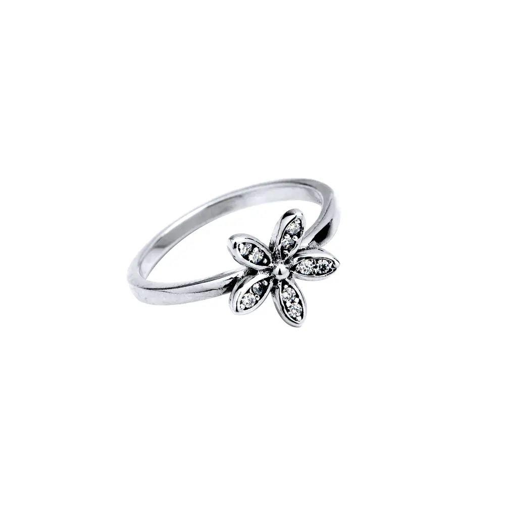 Anel Prata Flor Com Zircônias