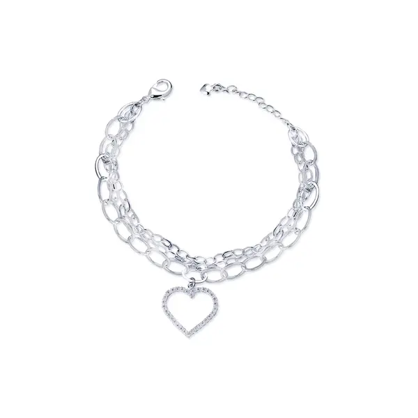 Pulseira Prata Leve Coração Zircônias