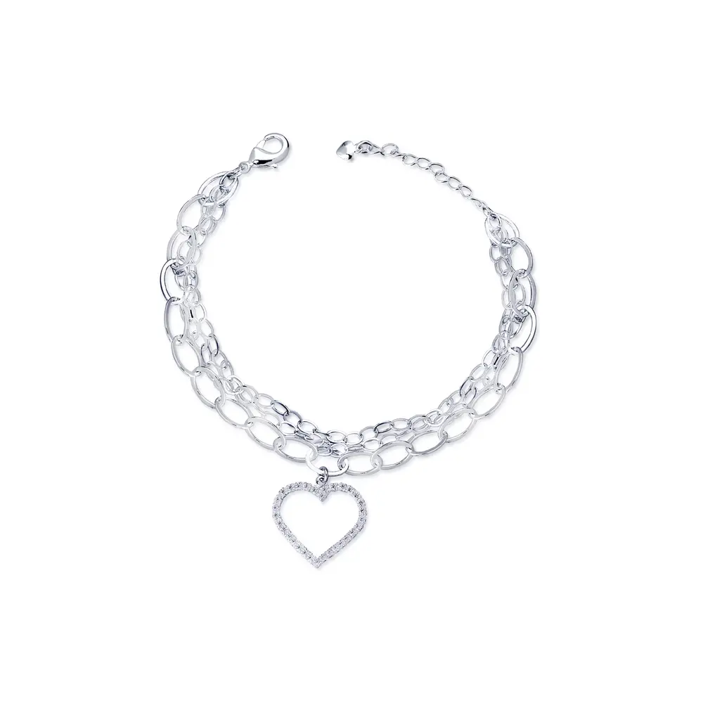 Pulseira Prata Leve Coração Zircônias