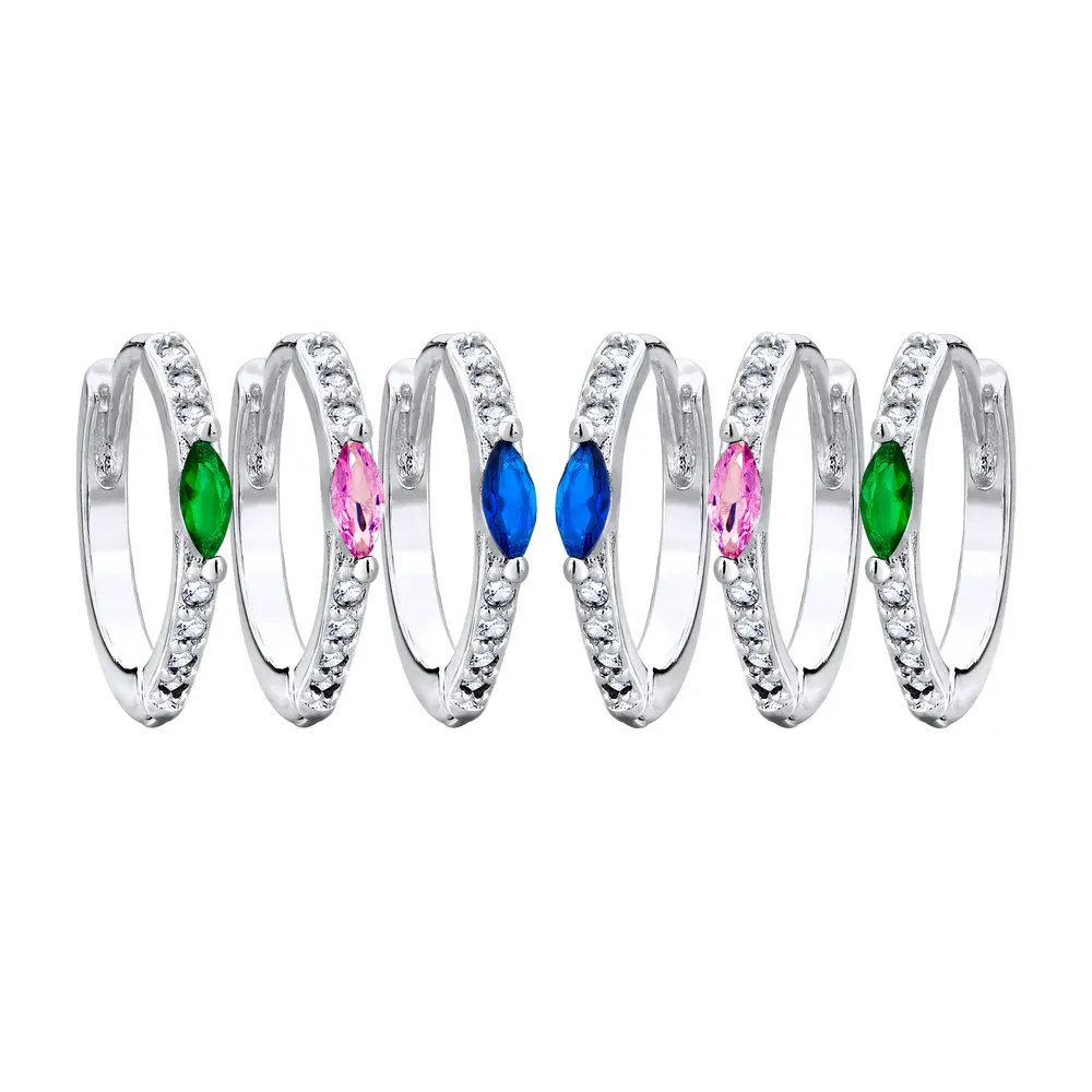 Brinco Prata Leve Trio Colorido