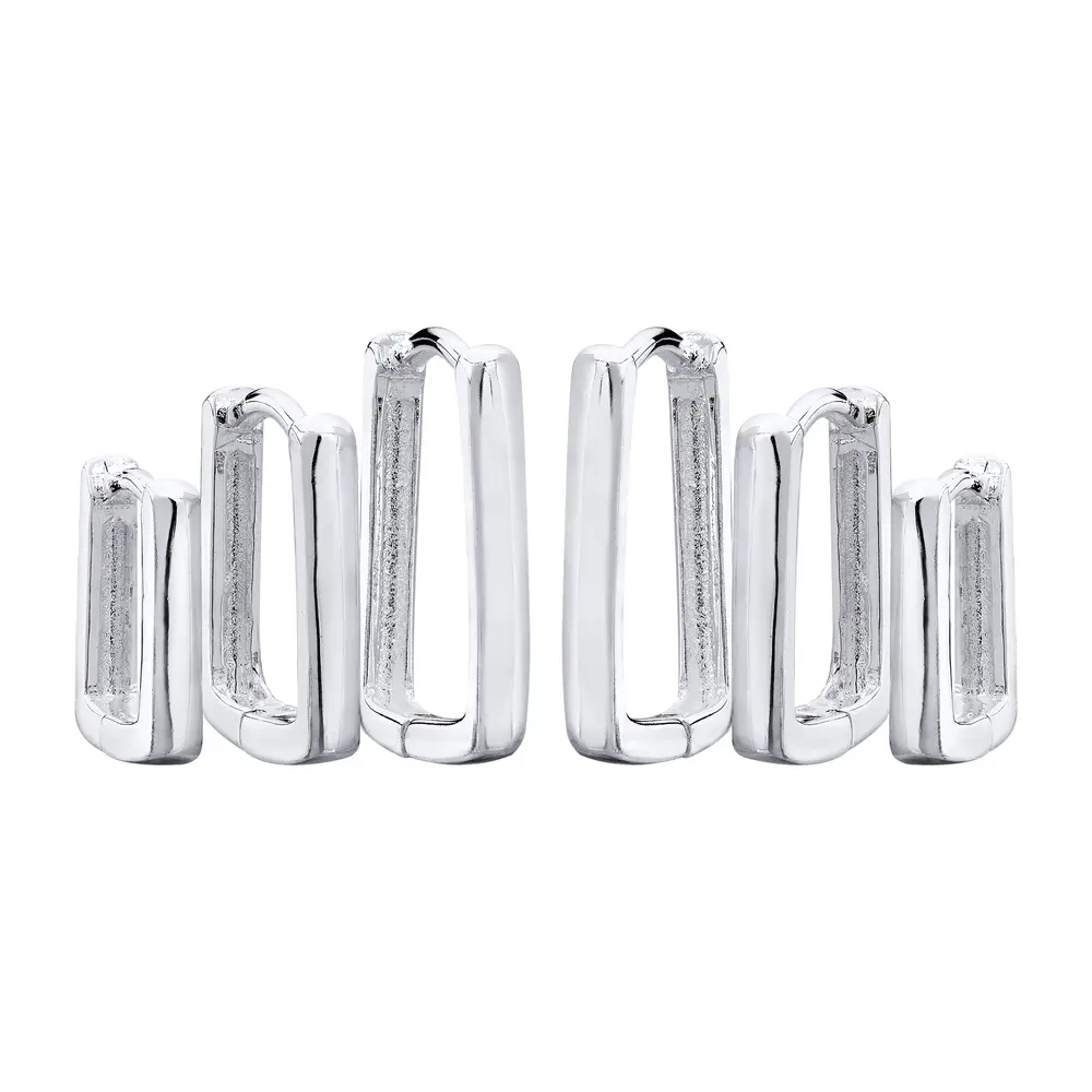 Brinco Prata Leve Trio Retangular Liso