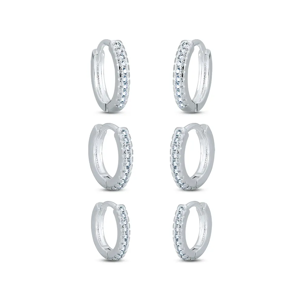 Brinco Prata Leve Argola Trio Com Zircônias