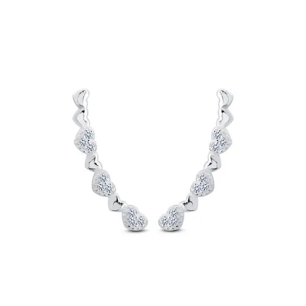 Brinco Prata Ear Cuff Corações Com Zircônias