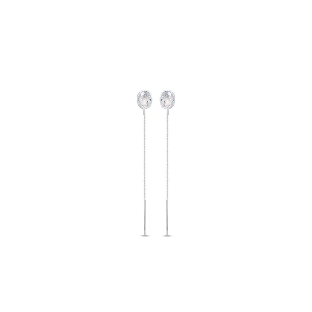 Brinco Prata Gancho Pedra Oval Branco