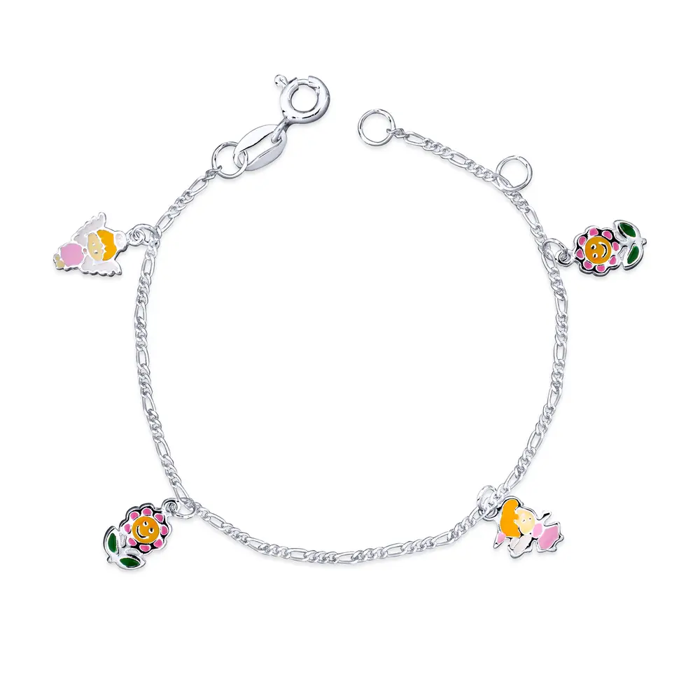 Pulseira Prata Fada Com Flor