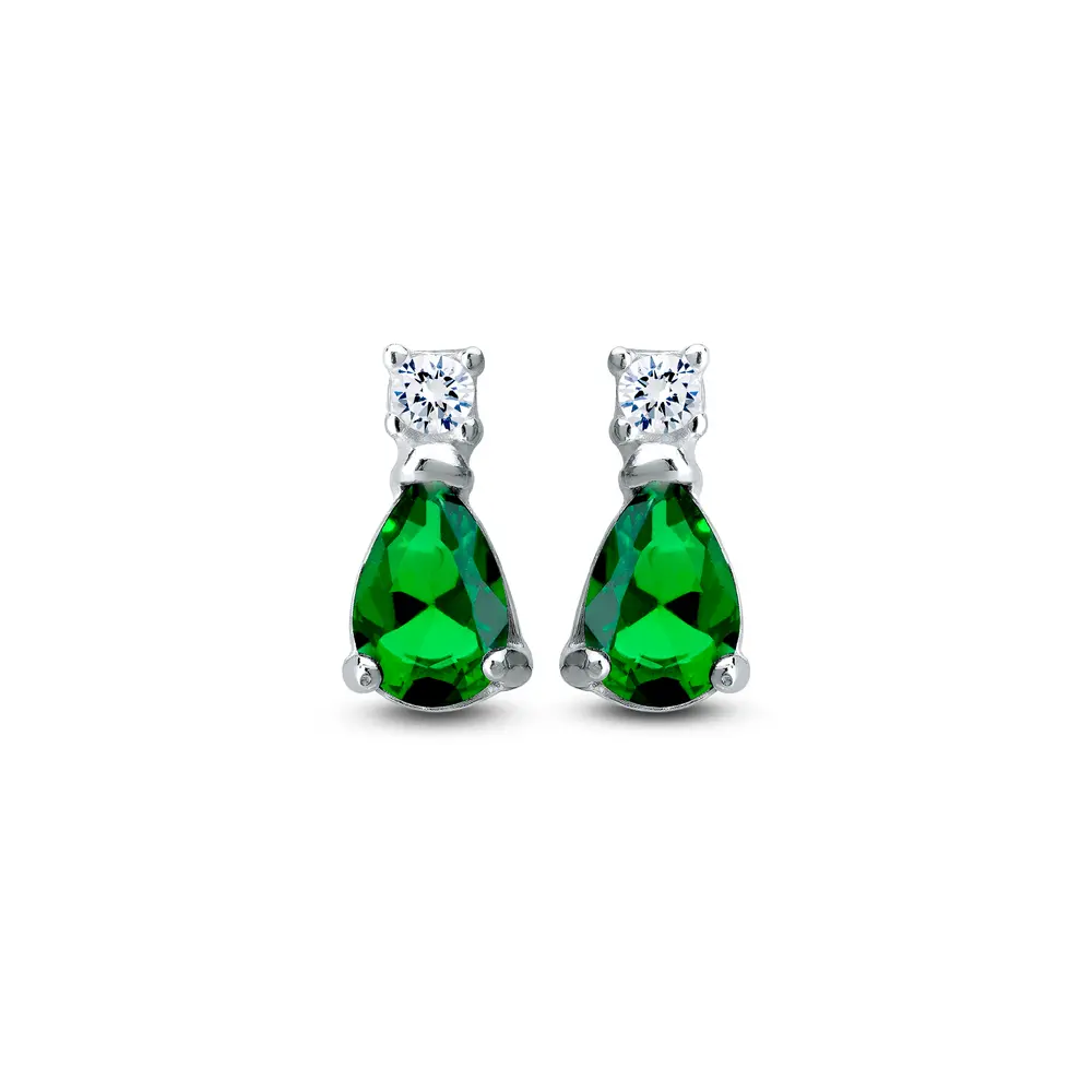 Brinco Prata Gota Verde