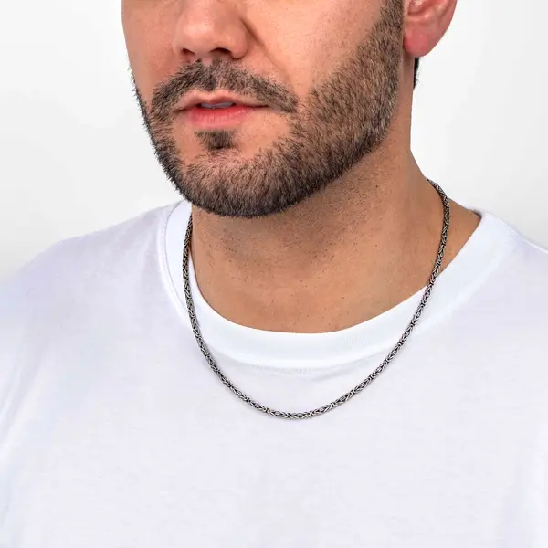 Corrente Prata Bali Masculina Ponto Peruano 50cm 2,5mm
