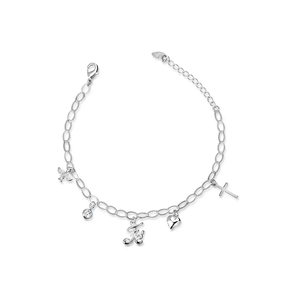 Pulseira Prata Leve Pingentes Fé