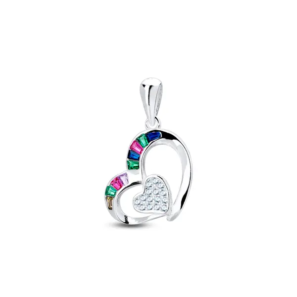 Pingente Prata Coração Com Zircônias Coloridas