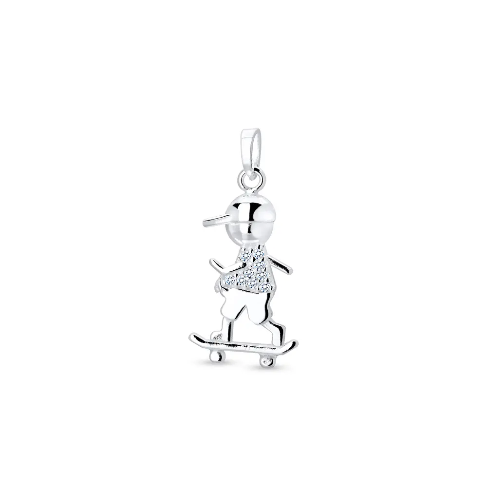 Pingente Prata Menino Com Skate .