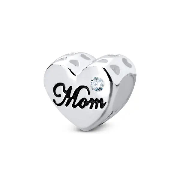 Berloque Prata Art Collection Mom Com Zircônia