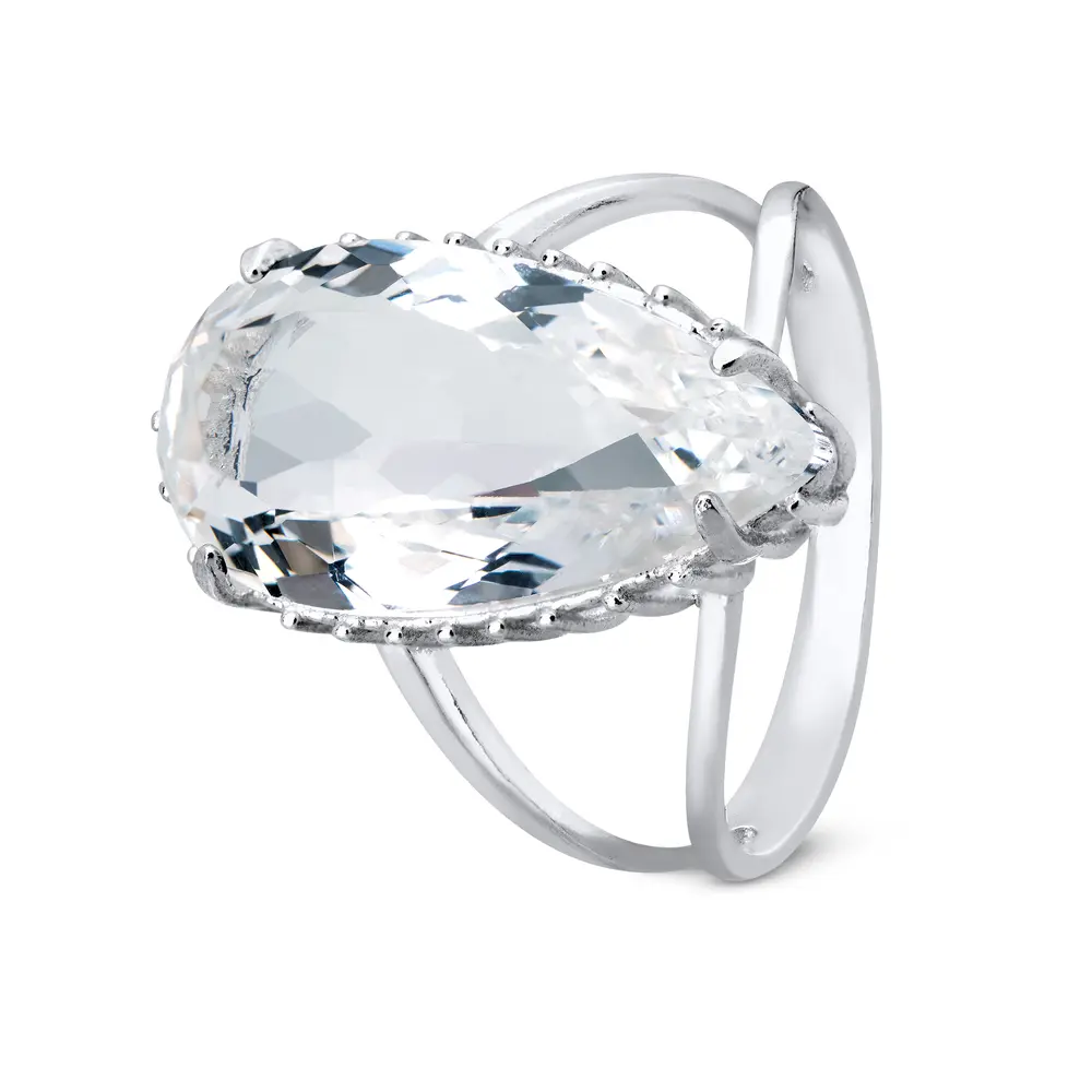 Anel Prata Gota Grande De Zircônia
