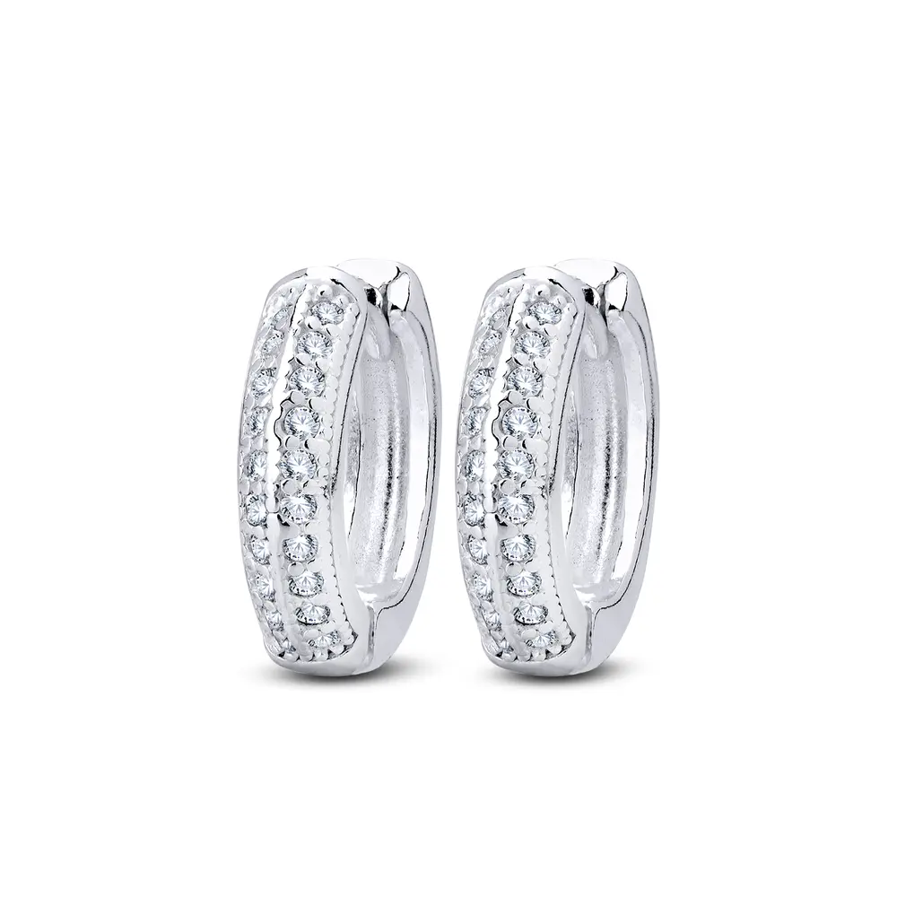 Brinco Prata Argola Click Com Zircônias