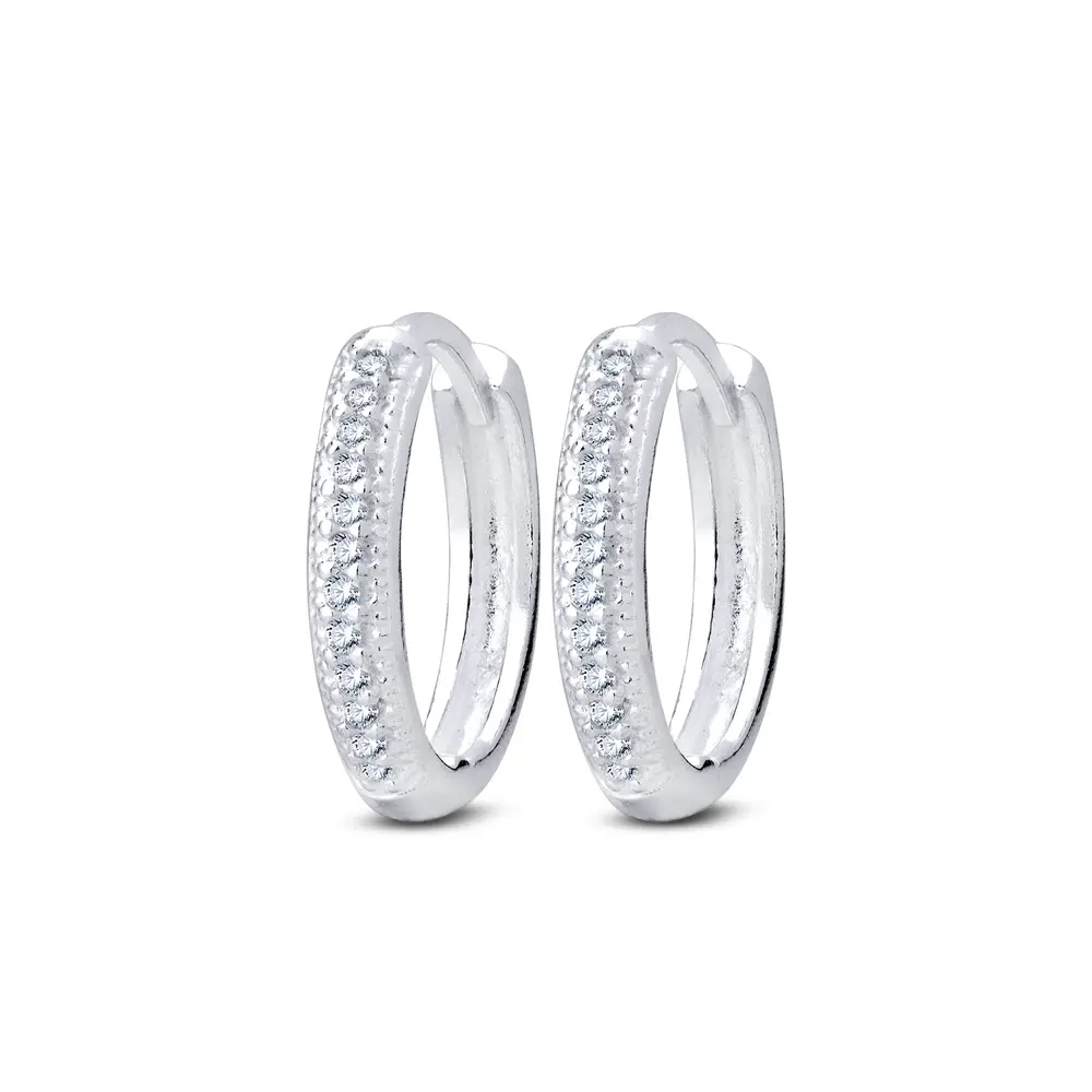 Brinco Prata Argola Click Com Zircônias