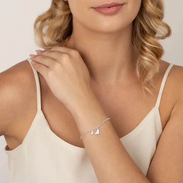 Pulseira Prata Leve Coração Com Zircônias