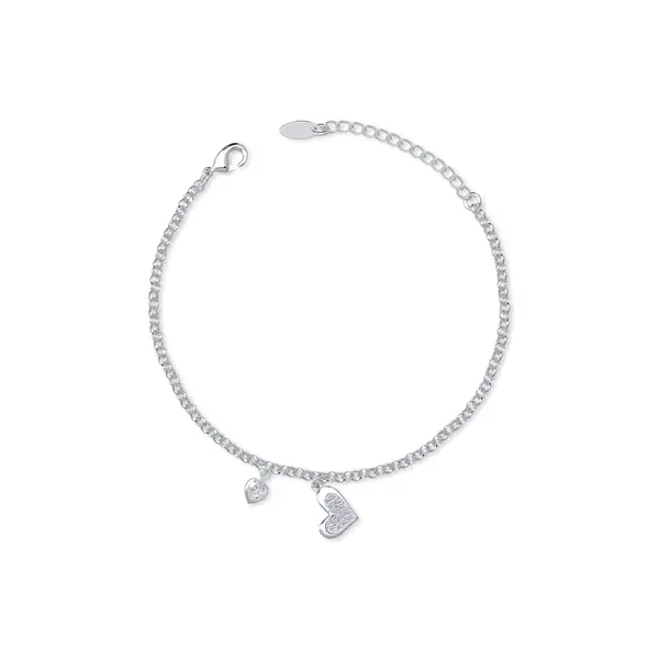 Pulseira Prata Leve Coração Com Zircônias